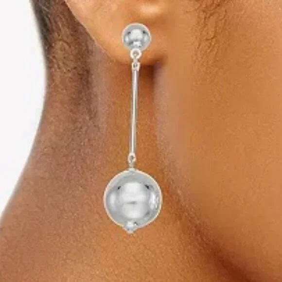NINE WEST Mod/Contemporary Polished Silver Ball Dangle Earrings**NEW! - Picture 2 of 2